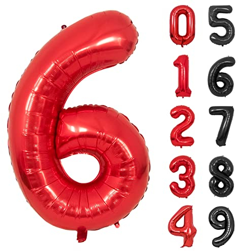 Folienballon Zahl 6 Rot XXL Riesen Folienballon Mylar Helium Luftballon 6. Geburtstag für Junge Mann Frau 6. Jahre Geburtstagsdeko Jubiläum Deko