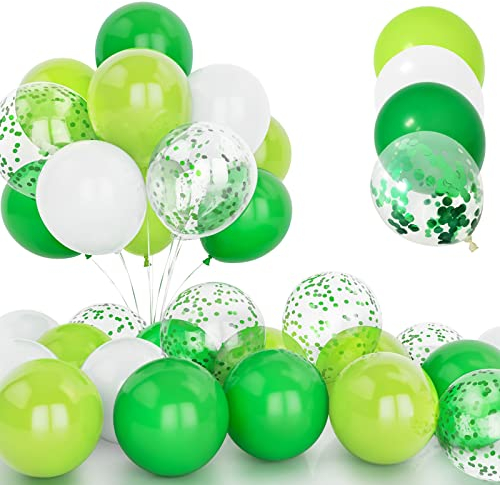 30Pcs Grüne Luftballon Set, 12 Zoll Grüne Konfetti Ballons Licht Tief Grün und Weiß Latex Luftballons mit Band für Geburtstag Hochzeit Kinder Baby Shower Party Dekorationen