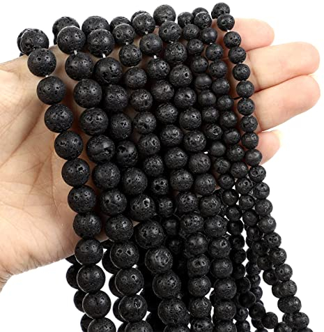 Only faith Runde Steinperlen zur Herstellung von Armbändern, Schmuck mit Loch, Edelsteinstränge für Halsketten, lose Streifen (8 mm (94 Stück), Lavastein)