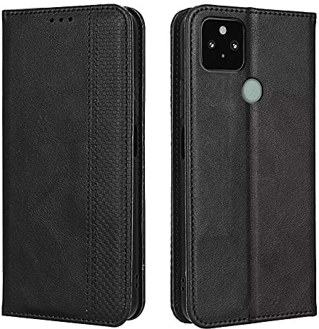 EASSGU Handyhülle für Google Pixel 5 (6 Inches) Flip Folio PU Leder Magnetschalter Schutzhülle, [3 Kartenfach] [1 Wallet] Stand Case - Schwarz