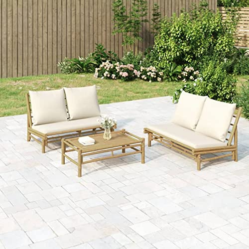Yolola 3-TLG Balkonmöbel Lounge Kleiner, Loungeset Gartenmöbel, Loungemöbel Terrasse, Gartenmöbel-Set Bambus,Gartensofa Bambus, Gartenmöbel, Gartenlounge, Eckmodul, Creme#2