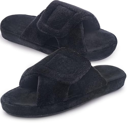 Git-up Zapatillas de Estar por Casa para Mujer Espuma de Memoria con Soporte del arco Gancho y bucle Diabético Amplio Punta abierta Zapatos de Casa Interior Exterior, Arco-Negro 39