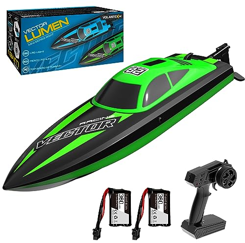 VOLANTEXRC Ferngesteuerte Boote mit LED, 2,4 GHz Rennboot RC Boot für Pools und Seen, 20+kmh RC Boat mit Alarmfunktion Speedboot Spielzeug für Kinder und Erwachsene (Grün)