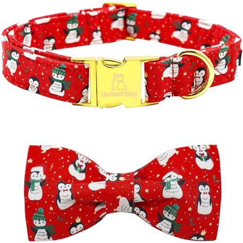 Lionheart glory Weihnachten Hundehalsband, rote Hundeschleife Halsband Pinguin Einstellbare weiche Fliege Halsbänder für kleine Hunde Mädchen oder Junge Halsband Hund Schleife