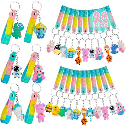 28 Pop It Fidget Toy avec Animaux Porte-clés Enfants,Jouet Porte-clés Anti-Stress , Cadeau Anniversaire Enfants Invites, Petit Cadeau Anniversaire Enfant