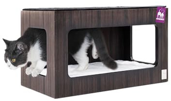 Petrebels Kletterwand, Katzenhöhle Box 60 cm, Kratzbaum Wand, Katzenbett Wandmontage, Holz Farbe Schwarz-Brauner Look