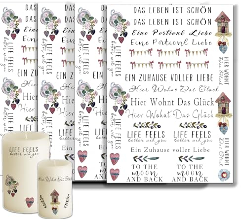Bolosa® 4 StückKerzentattoos, Kerzentattoos für Muttertag,Wasserschiebefolie,Kerzensticker,DIY KerzendekorationKerzen Dekorieren (Thema Familie3)