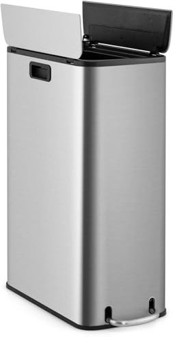 COSTWAY 46L Mülleimer Edelstahl, Küchenabfalleimer mit 2 Deckeln & Pedal & Griffe, Treteimer mit herausnehmbarem Inneneimer, Abfalleimer für Küche, Wohnzimmer, Badezimmer, Büro, 52 x 26 x 68 cm