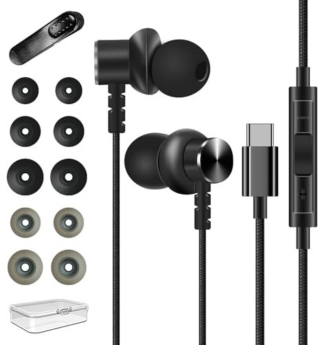 USB-C Wired Headphones Type C in-Ear Magnetic Hands-free Earphone for iPhone15 Pro iPad Samsung S24 S23 S22 Google Pixel Motorola, Noise Isolating Earbud with Microphone HiFi Stereo Durable Headphones