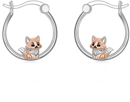 Fuchs Ohrringe Sterling Silber Tier Huggie Creolen Schmuck Geschenke für Damen (Fuchs Ohrringe mit schwarzen Augen)