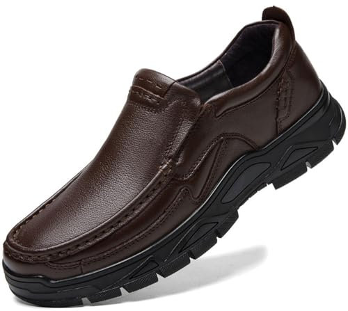 WNUKATO Herren Casual Schuhe Slip On Loafers Leder Schuhe für Kleid Business Arbeiten Büro Braun 43 EU