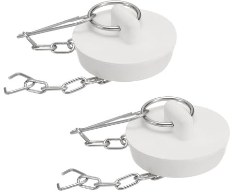 sourcing map 2 tapones de goma para bañera de 38 a 39 mm, tapón de drenaje para fregadero de cocina, tapón de drenaje de baño con anillo de tracción y cadena de acero inoxidable, color blanco