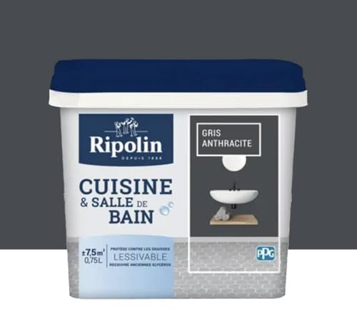 RIPOLIN Peinture Cuisine & Salle de Bain Gris anthracite 0,75 L