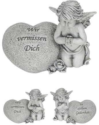 NETPROSHOP Grabschmuck Engel mit Herz Groß Wir vermissen Dich oder In stillem Gedenken ca. 12x10cm, Auswahl:Wir vermissen Dich