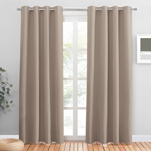 PONY DANCE Türvorhang Thermo Hitzeschutz Ösenschal Blickdicht 2er Set H 210 x B 132 cm Verdunklungsgardine Wohnzimmer Vorhänge Wärmeisolierend Thermogardine Tür, Taupe