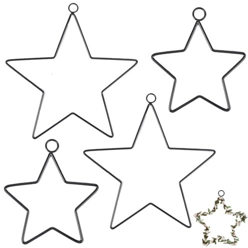 4 Stück Metallring Stern Schwarz, 10cm/20cm Sterne Metall zum Basteln, Metallring Fensterdeko Sterne, Metallsterne zum Hängen, Metall Stern Schwarz für Weihnachtsdeko, Traumfänger, DIY Handwerk