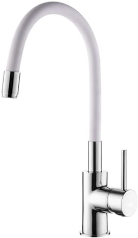 AQG - Grifo de Cocina Monomando con Caño Alto Flexible y Aireador Dual – Estilo Moderno, Fácil Instalación (Blanco)