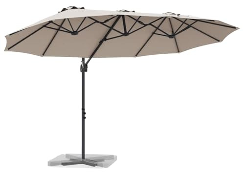 vidaXL Umbrella Taupe 372 x 198 x 243 cm Polyester and Aluminium, Balcony Umbrella, Large Outdoor Shade, Modern Cantilever with UV Protection for Garden, Poolside, Beach, and Terrace