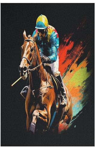 Horse Racing Wooden Jigsaws Puzzles for Adults 1000 Jigsaw Puzzle, Decompressing Intellectual Educational Toy for Kids 78×53cm