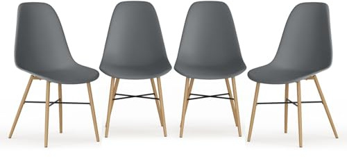URBNLIVING Dining Chair Set of 4 or 6 - Modern Scandinavian Design with Ergonomic Comfort, Wood Effect Metal Legs & Rubber Caps - Durable Easy-to-Assemble Chairs for Dining Room, Kitchen & Office