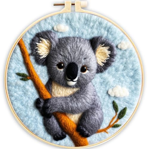 Meecaa DIY Nadelfilz-Set für Anfänger, Koala-Tier inklusive Wollfilz-Zubehör, Stickrahmen, schöne Wollmalerei und Nadelfilzwerkzeuge (Koala)