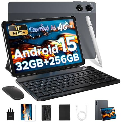 Tab G6+ Android 15 Tablet with Keyboard, 8000mAh Battery Gemini AI Tablets 11 Inch, Unisoc T7280 Octa Core 32GB+256GB/2TB, Widevine L1, Gaming Tablet with Pen, Mouse&Case, Purple