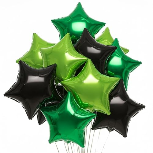 DecoGlee 15 Stück 45,7 cm große grüne schwarze Sternen-Folienballons mit großen Sternen, Helium-Mylar-Ballons für Geburtstag, Hochzeit, Babyparty, Jahrestag, Verlobung, Party, Dekorationen