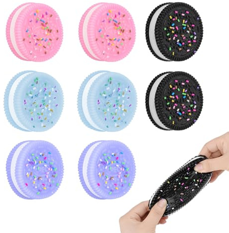 KYLOS 8 Stück Squeeze Toys, Squishy Spielzeug, Keks Stressabbau Spielzeug, Ultraweiches Dekompressionsspielzeug In 2 Schwarz + 2 Blau + 2 Rosa + 2 Lila, 3.8Cm Länge 1Cm Höhe