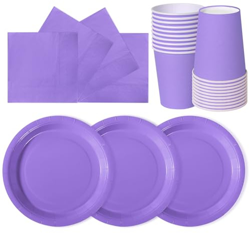 hailstones Violeta Claro 72 Piezas de Vajilla de Papel para Cumpleaños Infantiles: Platos, Vasos, Servilletas - 24 Invitados