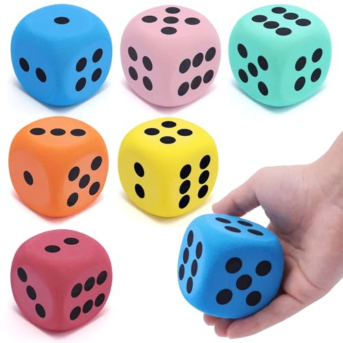 6 Stück Schaumstoffwürfel 60mm Würfel Große Flüsterwürfel | 6 Farben Groß Würfel Schaumstoff Leicht für Spiele im Klassenzimmer, Unterricht Kindergeburtstagsaktivitäten