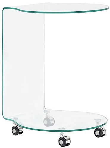 WDGJJFECNMUEHI Table Basse Salon Moderne en Verre Trempé Sécurisé 8mm avec roulettes, Table d'Appoint Design Minimaliste 45x40x58 cm pour Séjour, Salon, Bureau - Transparente et Facile à Nettoyer
