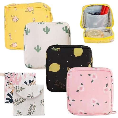 Pushiibee Damenbinden Aufbewahrungstasche, 6 Stück Perioden Tasche für Damen, 2 Styles Binden Tasche Tampon Binden Aufbewahrung Mini Periodentasche für Bindens Tampons mit Reißverschluss