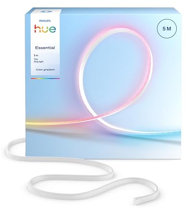 Philips Hue Essential LED Flex Strip Light, 5m | Vibrant Color and Ambiance, Smart LED, RGBIC, Flexible Indoor Lighting, Easy to Install, Bluetooth App Control, Smart Home