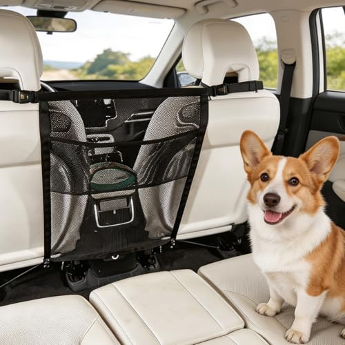 Universal Hundegitter Auto Mit Aufbewahrungstaschen, elastisch dehnbar | Trennnetz Hund, Auto-Netz-Organizer, Rücksitzsperre, Hundebarriere, Hunde-Autotrenner für LKW, SUV und Limousinen