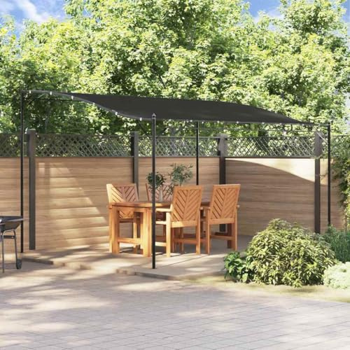 Markise Anthrazit 4x3 m mit 180 g/m² Polyester und Stahlgestell, wasserabweisend, gebogenes Dach für einfache Entwässerung, Partyzelt für Garten und Camping