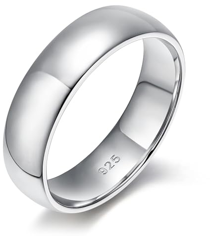EAMTI 2mm 4mm 6mm 925 Sterling Silver Ring High Polish Plain Dome Wedding Band Comfort Fit Size 4-12