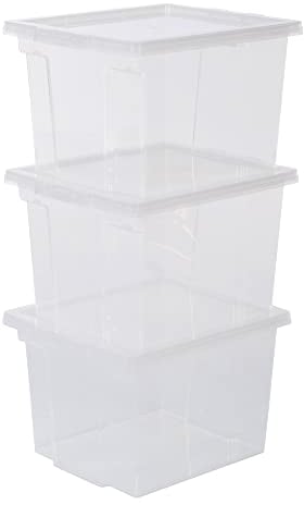 Iris Ohyama Vielseitige Aufbewahrungsboxen, 10L, 3er-Set, Transparent, Leicht schließba Deckel, Stapelbar, Plastik, Für Schrank, Regale, Organisation, Kleidung, Bettlaken, Garage, USB-S