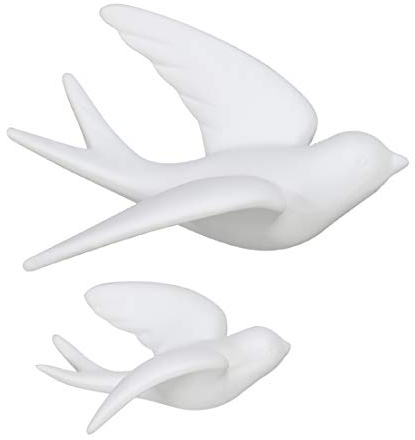 FANWNKI Keramik-Wandhalterung, Motiv: fliegende Vögel und Spatzen, weiß, 2 Stück, rechts