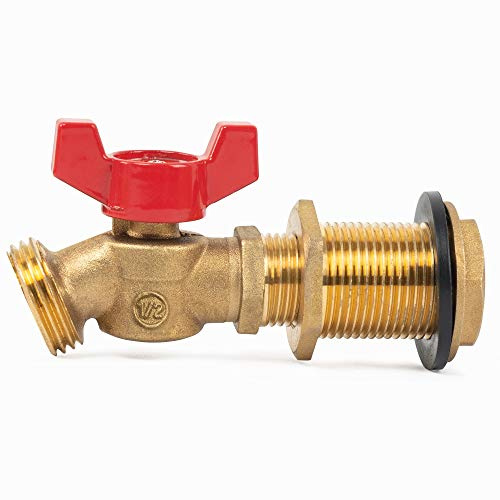 Hourleey Barril de lluvia de latón, kit de espiga de barril de lluvia de 1/2 pulgada, válvula de bola de cuarto de vuelta con accesorio de mamparo