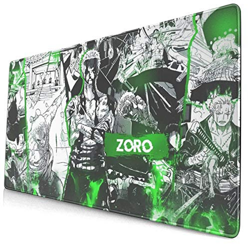 Large Gaming Mouse Pad Hot Anime One Piece Roronoa Zoro Cool Fierce Man Cool Anti Slip Mouse Mat Stitched Edges Desk Mat Laptop Desk Pad(29.5X15.8X0.12)