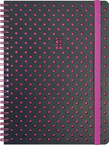 BRUNNEN 1072145072 Schülerkalender 2021/2022 (18 Monate) „Grey & Berry“ 2 Seiten = 1 Woche, Blattgröße 14,8 x 21 cm, A5, Kunstleder-Einband mit Lochmuster
