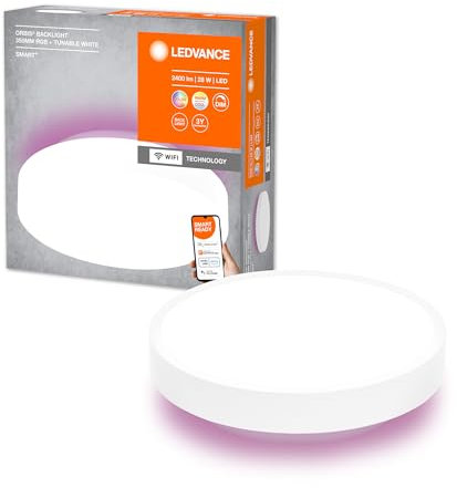 LEDVANCE ORBIS BACKLITE ROUND SMART+ WiFi Leuchte Ø 35cm, dimmbare LED Leuchte für den Innenbereich, 28W, Farbtemperatur von 3000-6500K, 2400 Lumen, RGB Licht für weißes und farbiges Licht, weiß
