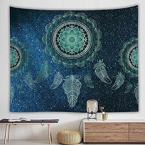 Wandteppich Traumfänger Grün Federn,Wandtuch Mandala Wanddeko Schlafzimmer Deko Boho Style Tapestry,Makramee Wandbehang Psychedelic Wand Tuch,230x150 cm