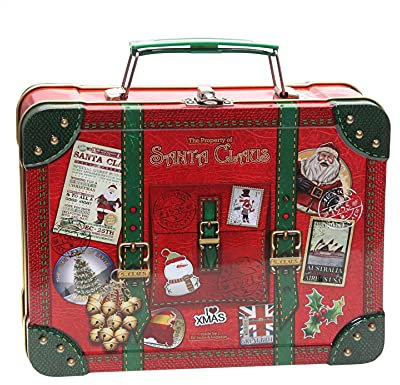 POWERHAUS24 Blechdose Santas Koffer, Geschenk, Aufbewahrung, Deko, Spielzeug, ohne scharfe Kanten, lebensmittelecht, ca. 20 cm x 16 cm, 2 Rezepte inklusive