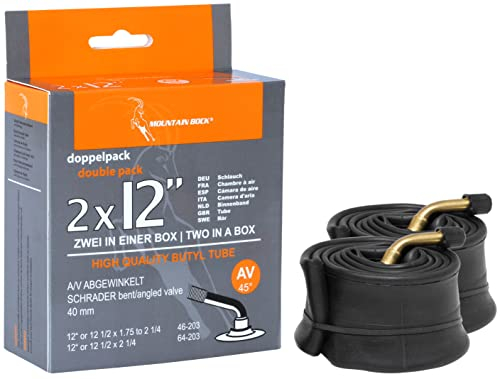 MOUNTAINBOCK Schlauch 2 x 12 Zoll AV abgewinkelt für Kinderwagen Roller Laufrad und mehr - 12 oder 12 1/2 x 1.75 bis 2 1/4 - Gewinde vernickelt - Doppelpack Edition