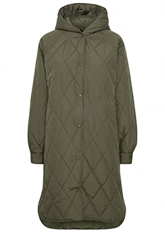 ICHI IHHANSA JA Damen Steppmantel Wintermantel Winterjacke Steppmantel mit Druckknöpfen und Kapuze, Größe:M, Farbe:Kalamata (190510)