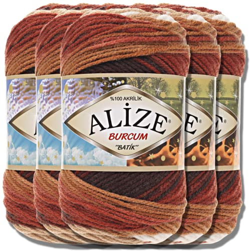 Alize 5x 100g Burcum Batik Türkische Premium Wolle 100% Acryl Handstrickgarne | Strickgarn | Yarn | Garn Babywolle mit Farbverlauf Baby zum Häkeln Stricken Kleidung (2626)