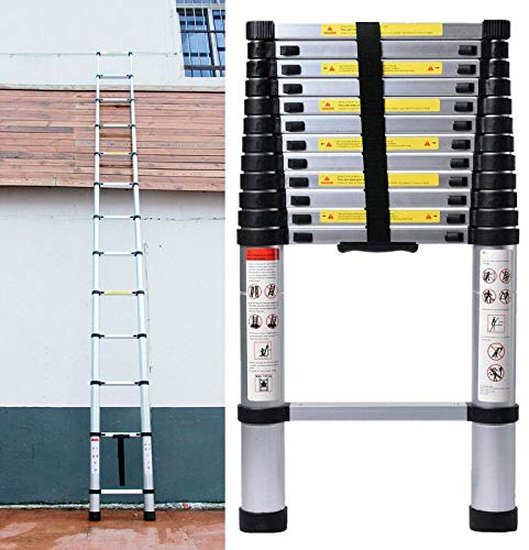 ZJDYDY 5 m klappbare Teleskopleiter Aluminium-Teleskop-Verlängerungs-Stehleiter 16,5 FT gerade Dachbodenleiter für Mehrzweck-Maximalbelastbarkeit 150 kg 330 lbs EN 131-Standard
