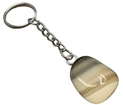 KRIO® - 1 x Edelstein Schlüsselanhänger Steingröße S - M - Steinsorte - (Flint Feuerstein)