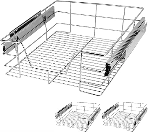 CASARIA® 3x Bandejas de Metal Telescópicas 50cm Cestas de Almacenamiento Extraíble Carga 20Kg Cocina Cromada